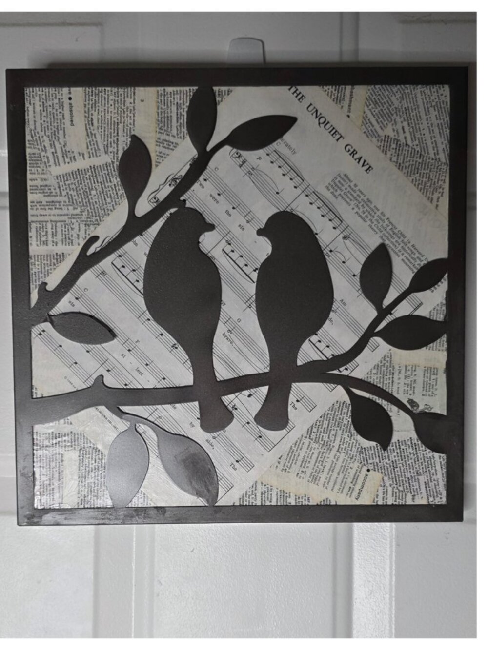 Handmade Decoupage Bird Wall Art - Vintage Sheet Music & Dictionary Mixed Media